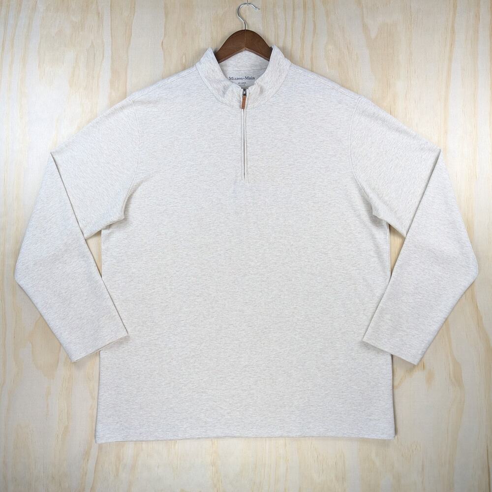 Mizzen+Main Men's XXL 1/4 Zip Pullover Sweater Heathered Beige Stretch Knit